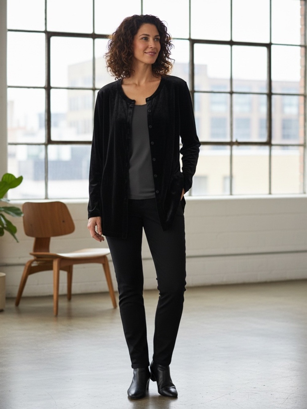 Eileen Fisher Brown Velvet Button-Down Jacket